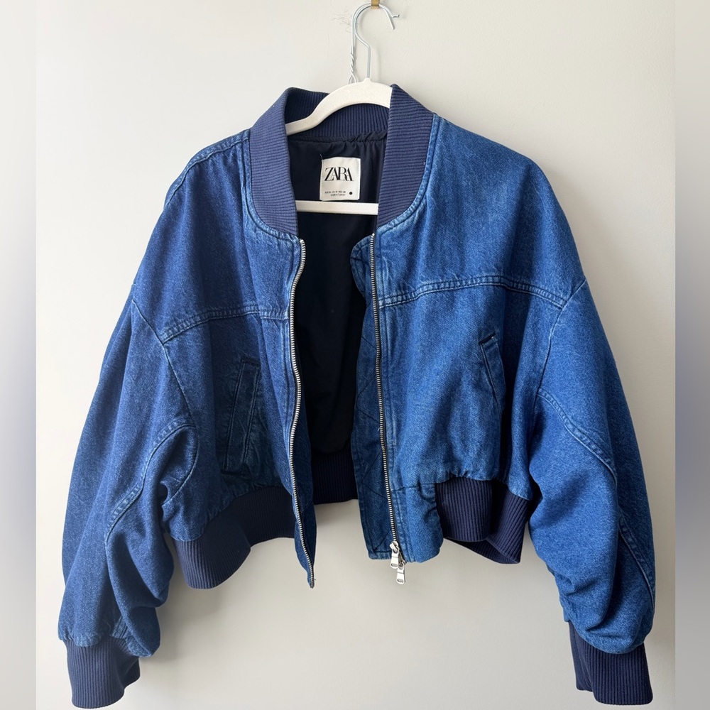 Zara Multi Color Denim Cropped Bomber